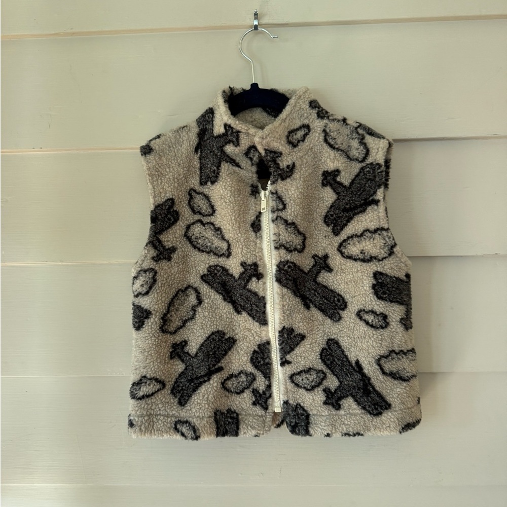 Kids Airplane Pattern Fleece Vest - Cream and Black